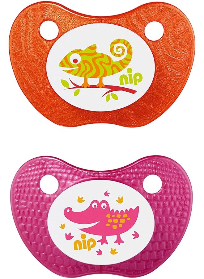 nip Feel Soothers Silicone 0 6M Made In Germany Pink And Orange 2 Pcs  - Image 1