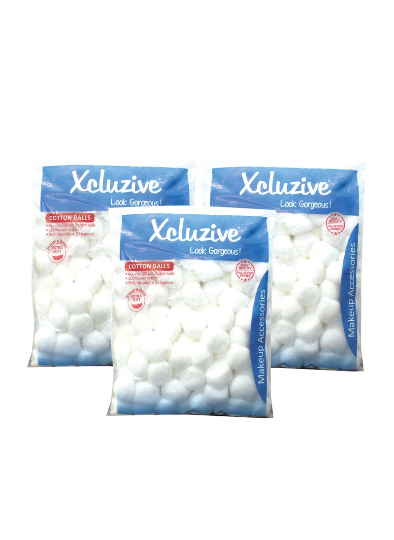 Xcluzive Xcluzive Cotton Balls 100'S x 3 Value Pack  - Image 1