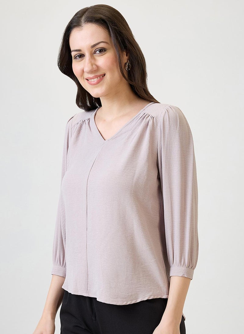 Globus Women's Top Grey Formal with V-Neck and Gathered Detail - Image 3