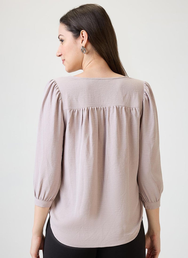 Globus Women's Top Grey Formal with V-Neck and Gathered Detail - Image 4