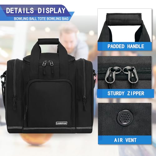 LARIPOP Bowling Ball Bag - Single Ball Tote with Padded Holder - Fits Shoes up to Men's Size 14 - Black - Image 4