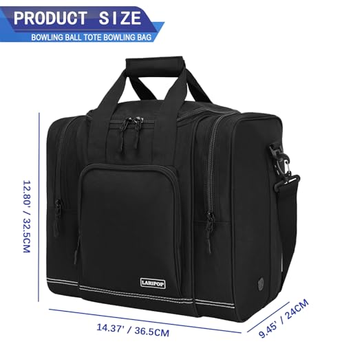 LARIPOP Bowling Ball Bag - Single Ball Tote with Padded Holder - Fits Shoes up to Men's Size 14 - Black - Image 2