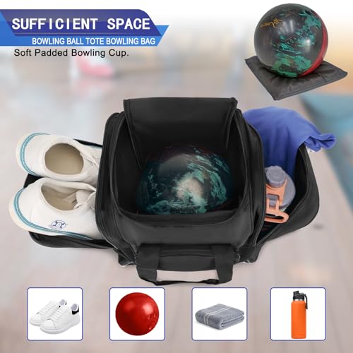 LARIPOP Bowling Ball Bag - Single Ball Tote with Padded Holder - Fits Shoes up to Men's Size 14 - Black - Image 3