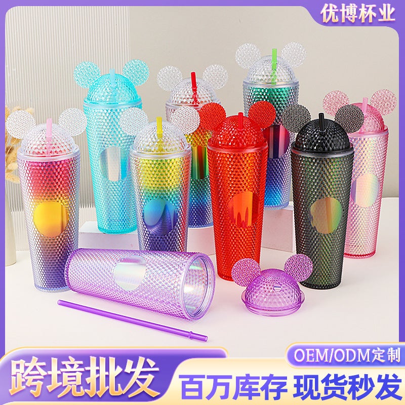 Supply Double-Layer Plastic Pipette Cup Large Capacity Creative Hand Cup Electroplating Colorful Double-Layer Fish Scale Durian Cup - Image 2