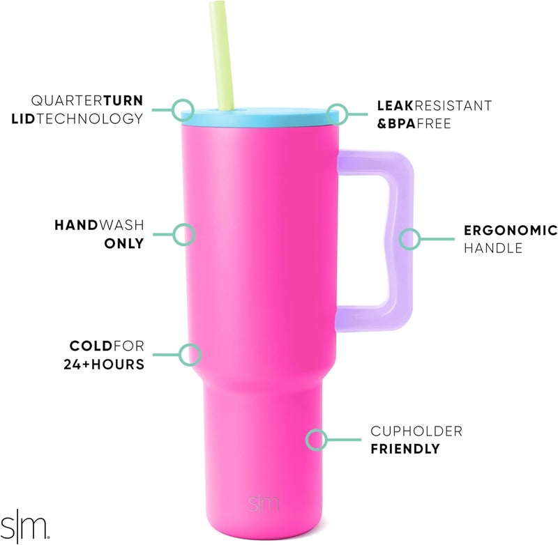 Simple Modern 40 oz Tumbler with Handle and Straw Lid | Insulated Reusable Stainless Steel Water Bottle Travel Mug Cupholder Use | Gifts for Women Men Him Her | Trek Collection | 40oz | 80s Mix - Image 1