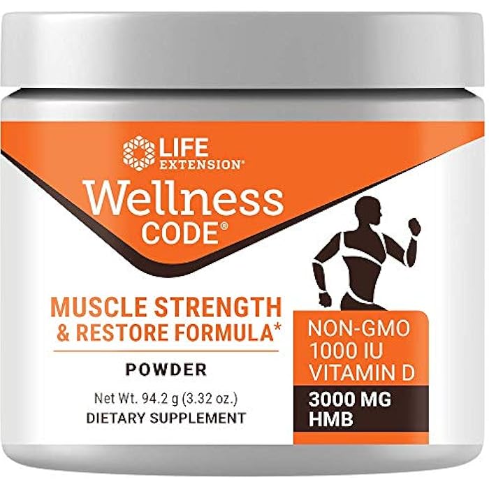 Life Extension Wellness Code® Muscle Strength & Restore Formula, Vitamin D3, ß-Hydroxy-ß-Methylbutyrate Monohydrate (HMB), Muscle Health, Gluten Free, Non-GMO, 94.2 g - Image 4