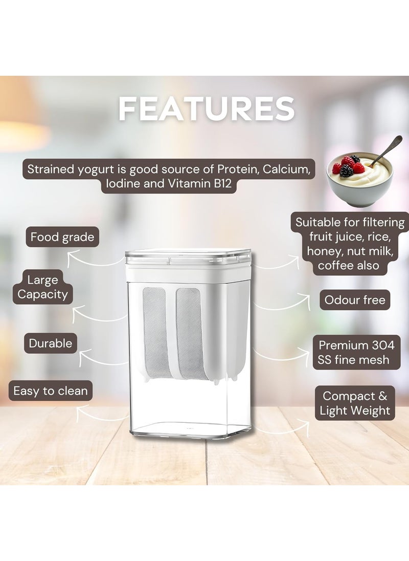 LAKHESHWAR - LAKHESHWAR 1100ML Yogurt Filter Strainer with Lid Hung Curd Strainer Box Yoghurt Strainer Perfect for Homemade Yogurt Curd Cheese Maker - Image 1
