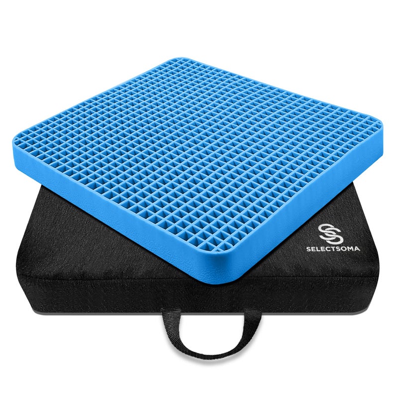 SelectSoma Travel Gel Seat Cushion for Long Sitting - Travel Pad for Car, Truck, Office Chair, Wheelchair - Cooling Gel Cushion for Sciatica, Tailbone, Back Pain, and Pressure Relief - Image 1