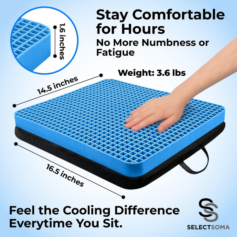 SelectSoma Travel Gel Seat Cushion for Long Sitting - Travel Pad for Car, Truck, Office Chair, Wheelchair - Cooling Gel Cushion for Sciatica, Tailbone, Back Pain, and Pressure Relief - Image 5