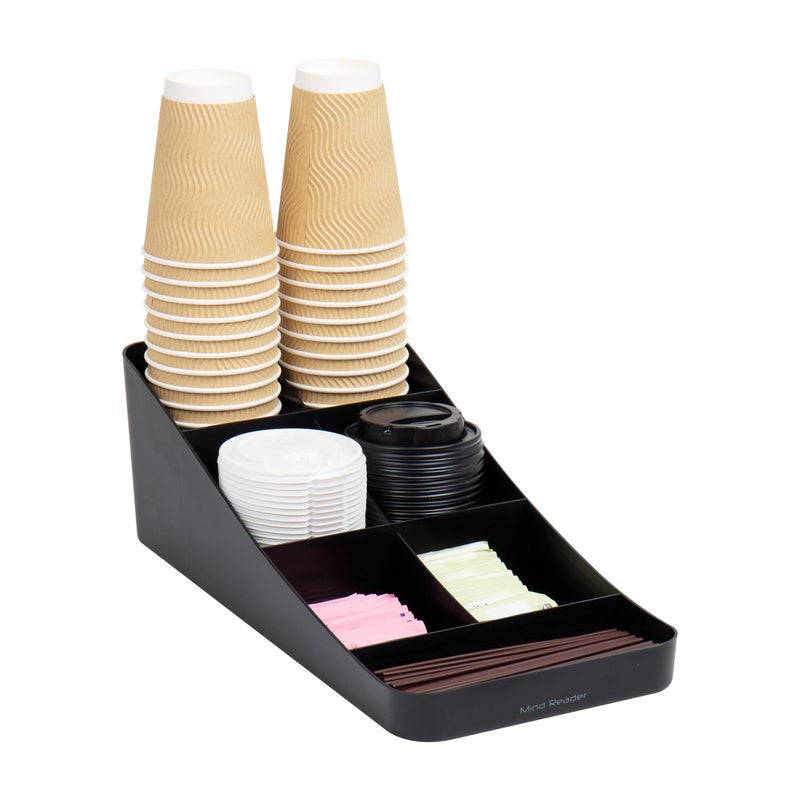 Mind Reader Cup and Condiment Station, Countertop Organizer, Coffee Bar, Kitchen, Stirrers, 7.25"L x 15.5"W x 5.25"H, Black - Image 1