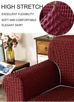 Arabest Elastic Sofa Cover with Skirt,Stretch Sofa Slipcover Furniture Protector Washable Soft Couch Cover for Living Room Elastic Fabric Sofa Cover with Skirt, For Living Room Bed Room For one seater sofa(wine red)  - Image 3