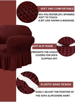 Arabest Elastic Sofa Cover with Skirt,Stretch Sofa Slipcover Furniture Protector Washable Soft Couch Cover for Living Room Elastic Fabric Sofa Cover with Skirt, For Living Room Bed Room For one seater sofa(wine red)  - Image 2