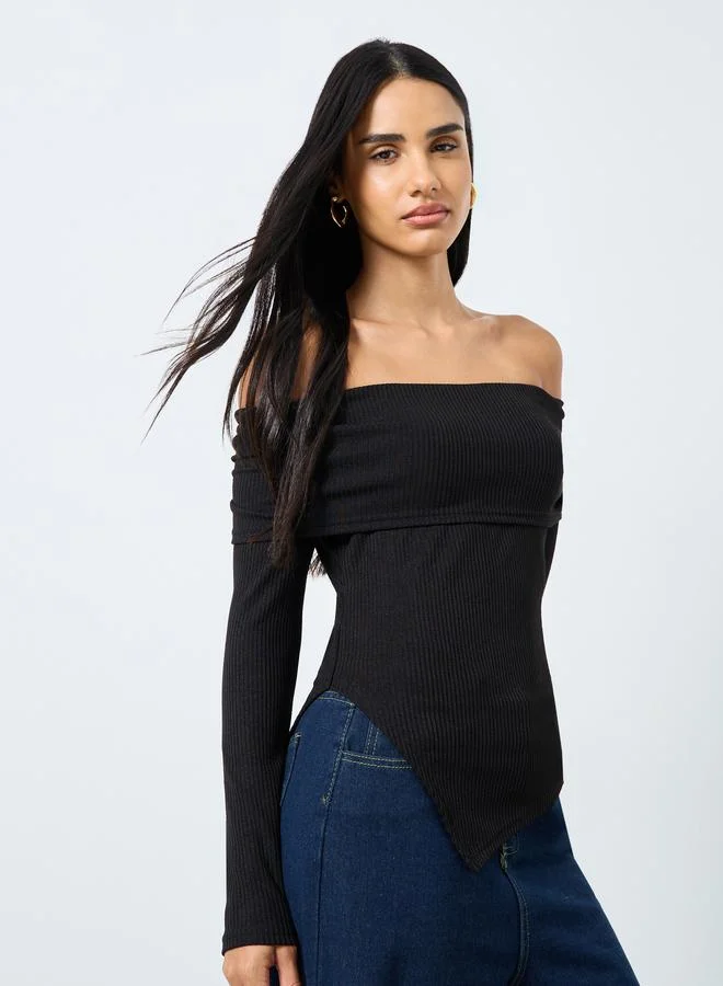 Styli Styli Black Off-Shoulder Knit Top