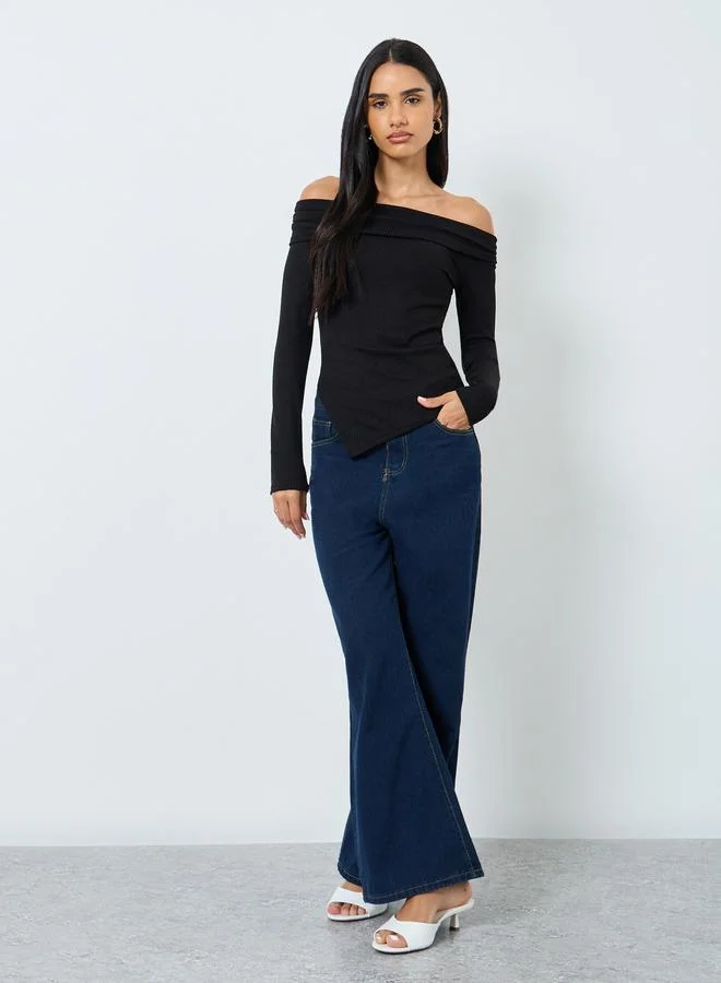 Styli Styli Black Off-Shoulder Knit Top