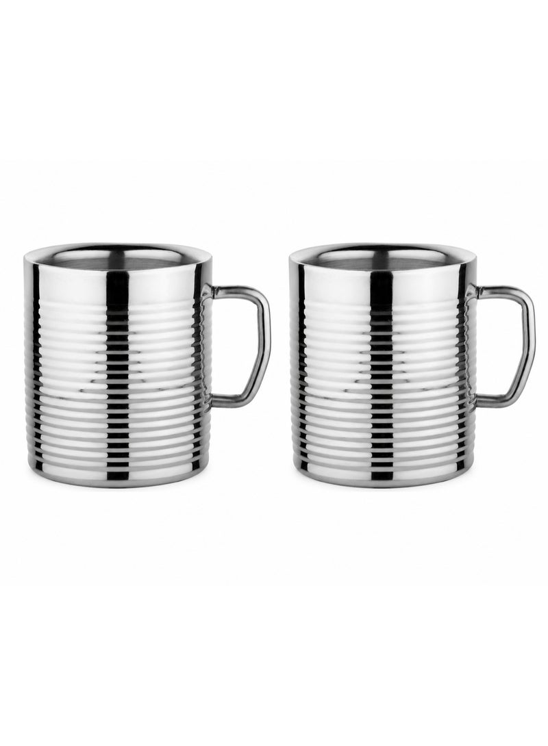 Prabha Stainless Steel Double Wall Insulated Aishwarya Mug - 250ml, Set of 2 Pcs, Stylish, Modern Design, Hot & Cold Cup - Image 1