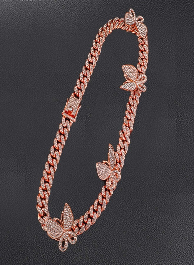 قلادة فراشة كوبية مرصعة بالكريستال من YBMYCM، سلسلة كوبية مزينة بفراشة براقة للنساء، مجوهرات مستوحاة من موسيقى الهيب هوب والراب - Image 5