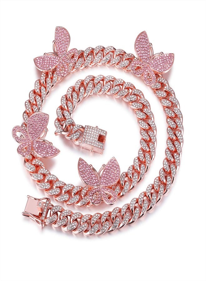 قلادة فراشة كوبية مرصعة بالكريستال من YBMYCM، سلسلة كوبية مزينة بفراشة براقة للنساء، مجوهرات مستوحاة من موسيقى الهيب هوب والراب - Image 1