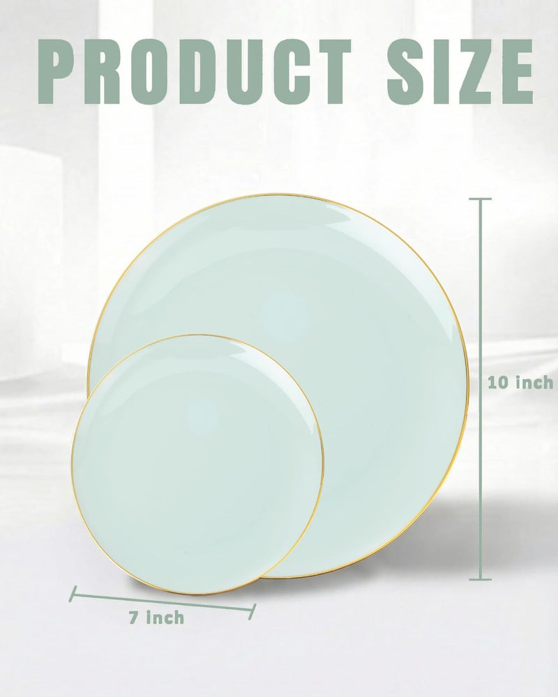 bUCLA 100PCS Green Plastic Plates - Sage Green Disposable with Gold Rim - Include 50 Pieces 10 inch Dinner & 50 Pieces 7 inch Dessert Plates, Ideal for Party, Easter, Daily Use & Spring - Image 2