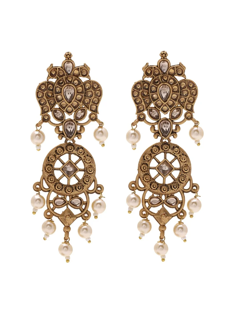 Priyaasi Kundan Studded Contemporary Drop Earrings