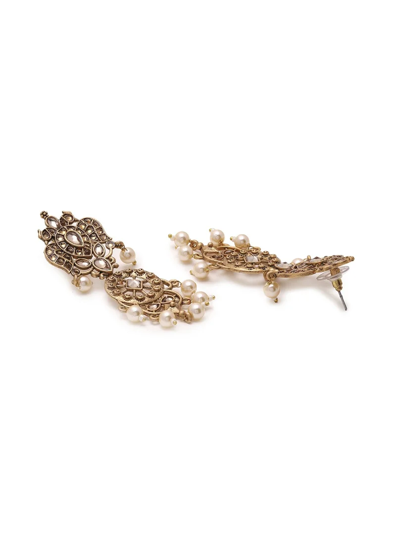 Priyaasi Kundan Studded Contemporary Drop Earrings