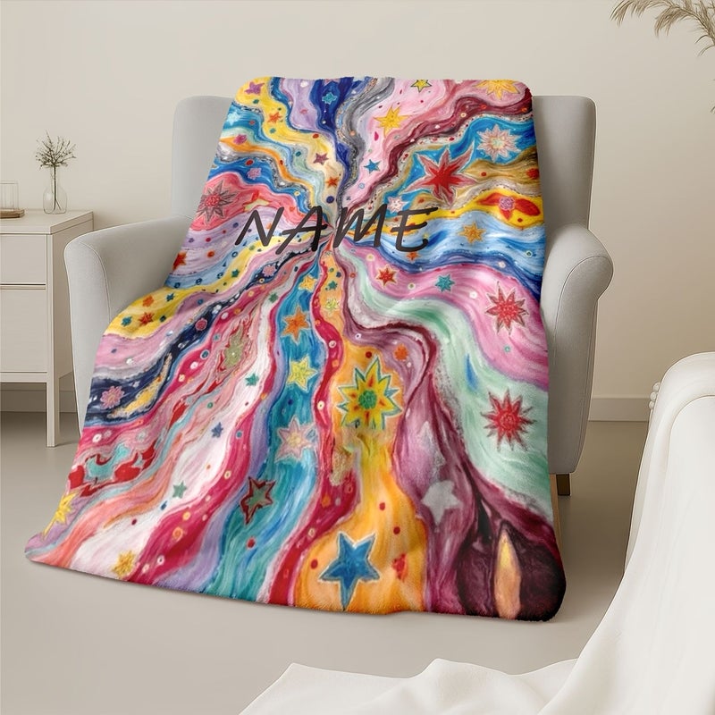 1. نسيج صوف مخصص بنص شخصي، مقاس 59 × 06 × 78.74 بوصة، خيارات تخصيص متعددة، تصميم خطوط متموجة مجردة عالية التشبع بألوان زاهية، متوفر بالأزرق والوردي والأرجواني والأصفر. - Image 2