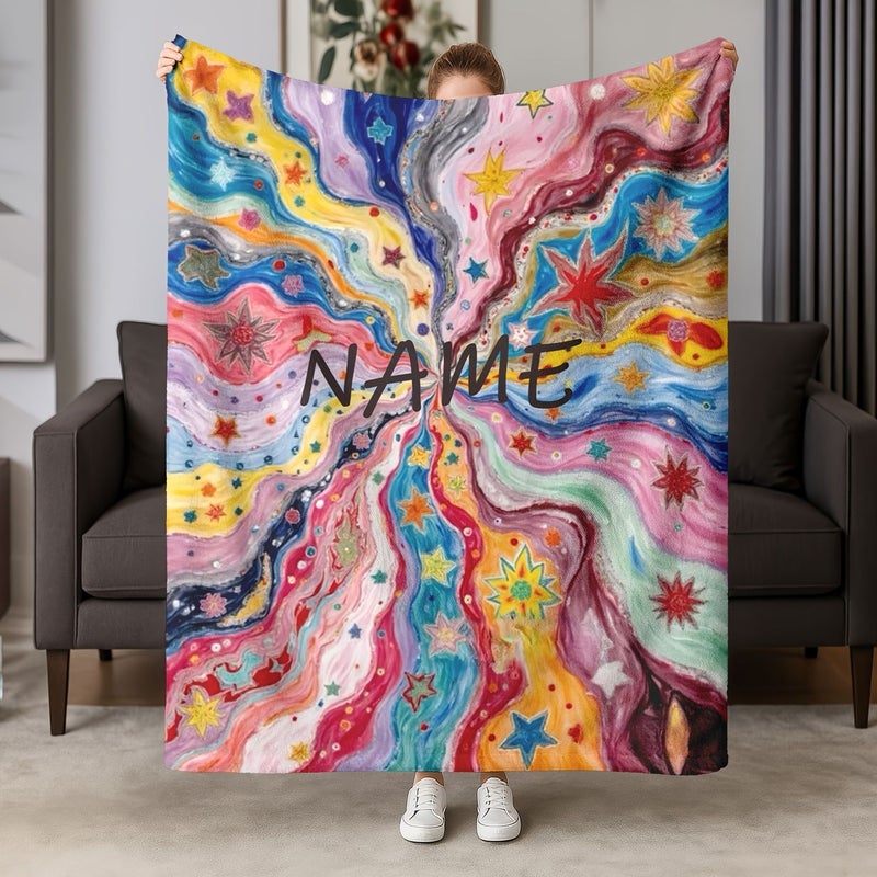 1. نسيج صوف مخصص بنص شخصي، مقاس 59 × 06 × 78.74 بوصة، خيارات تخصيص متعددة، تصميم خطوط متموجة مجردة عالية التشبع بألوان زاهية، متوفر بالأزرق والوردي والأرجواني والأصفر. - Image 1