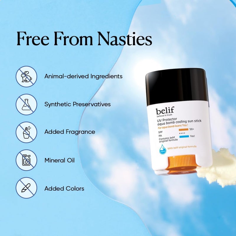 Belif Aqua Bomb Cooling Sun Stick 14g SPF 50 PA Hydrating MessFree Invisible Finish With Hyaluronic Acid Niacinamide Sweatproof TravelFriendly MakeupFriendly Sunscreen - Image 5