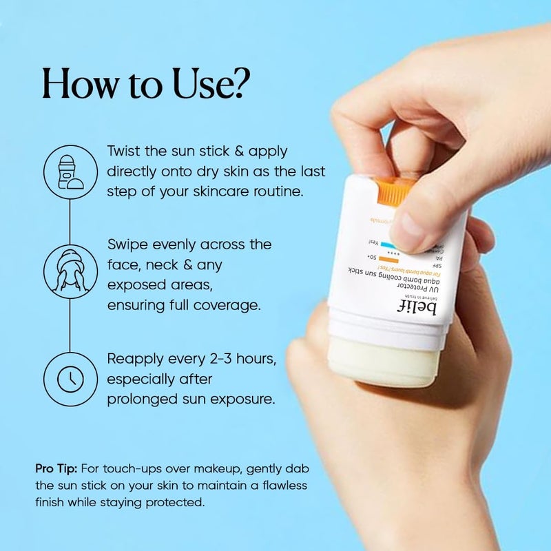 Belif Aqua Bomb Cooling Sun Stick 14g SPF 50 PA Hydrating MessFree Invisible Finish With Hyaluronic Acid Niacinamide Sweatproof TravelFriendly MakeupFriendly Sunscreen - Image 4