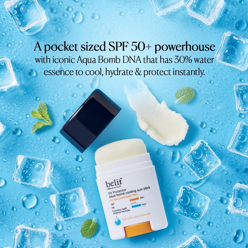 Belif Aqua Bomb Cooling Sun Stick 14g SPF 50 PA Hydrating MessFree Invisible Finish With Hyaluronic Acid Niacinamide Sweatproof TravelFriendly MakeupFriendly Sunscreen - Image 2