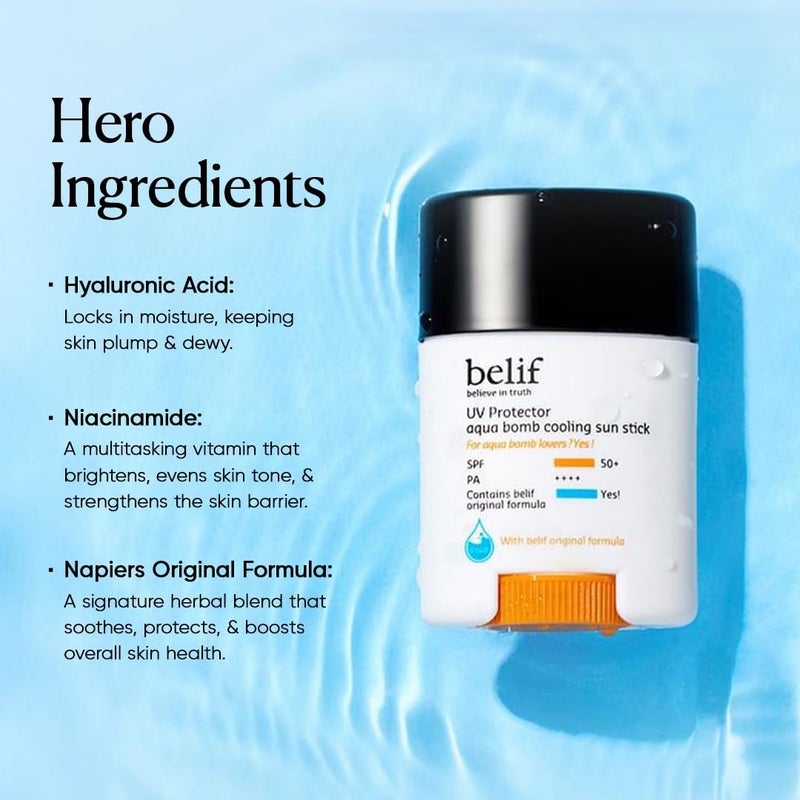 Belif Aqua Bomb Cooling Sun Stick 14g SPF 50 PA Hydrating MessFree Invisible Finish With Hyaluronic Acid Niacinamide Sweatproof TravelFriendly MakeupFriendly Sunscreen - Image 3