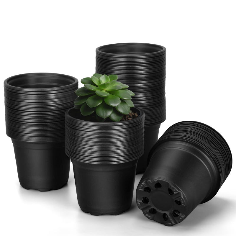 FUOAUYK 110pcs Small Plastic Palnt Pot, 4 Inch Nursery Pots with Drainage, Seedlings Starter Pots for Plants, Great for Herbs, Cuttings, and Starter Plants (4 inch) - Image 1