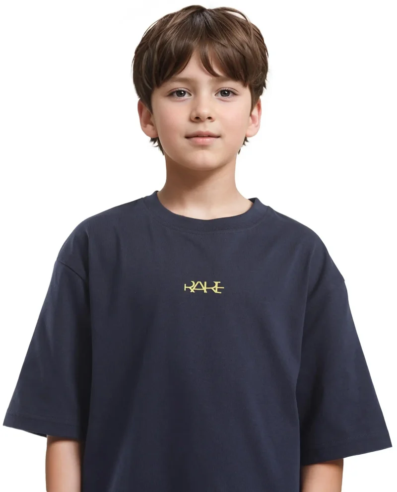 Rare Ones Rare Ones Kids Bany Navy Cotton Half Sleeves Crew Neck Oversized Fit Graphic Back Print T-Shirt