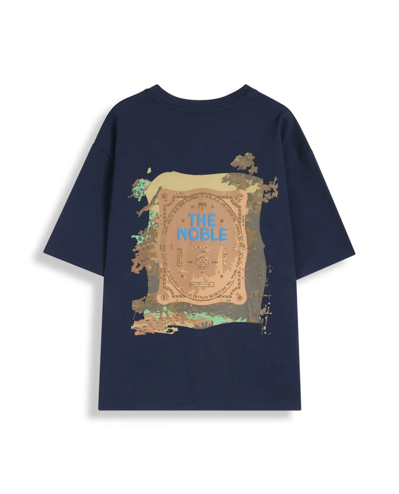 Rare Ones Rare Ones Kids Bany Navy Cotton Half Sleeves Crew Neck Oversized Fit Graphic Back Print T-Shirt