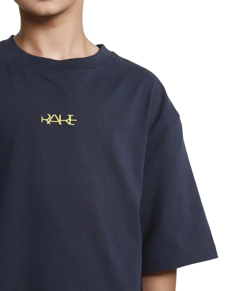 Rare Ones Rare Ones Kids Bany Navy Cotton Half Sleeves Crew Neck Oversized Fit Graphic Back Print T-Shirt