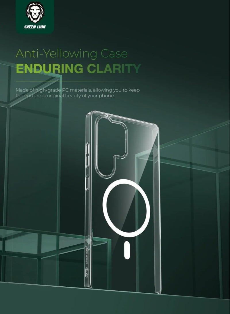 GREEN LION Galaxy S25 Ultra Magsafe Delago Case / Comfortable Grip /No Finger Print / Strong Magnets /  Raised Edge / Anti-Yellowing / Ultra Slim Back Cover - Clear - Image 3