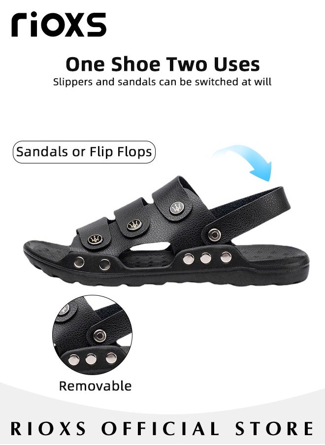 RIOXS - Men's Casual Flat Sandals with Adjustable Dual use Ankle Straps, Slip-On Beach Sandals, Open Toe Non-slip Flats, Soft Comfortable Slide Sandals, Perfect for Keeping Your Feet Cool - Image 1