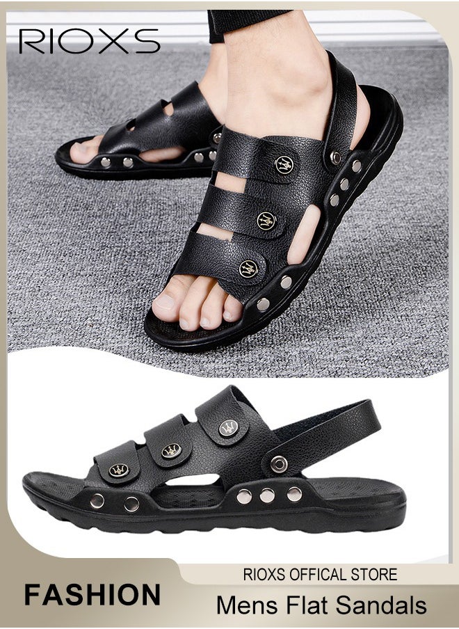 RIOXS - Men's Casual Flat Sandals with Adjustable Dual use Ankle Straps, Slip-On Beach Sandals, Open Toe Non-slip Flats, Soft Comfortable Slide Sandals, Perfect for Keeping Your Feet Cool - Image 1