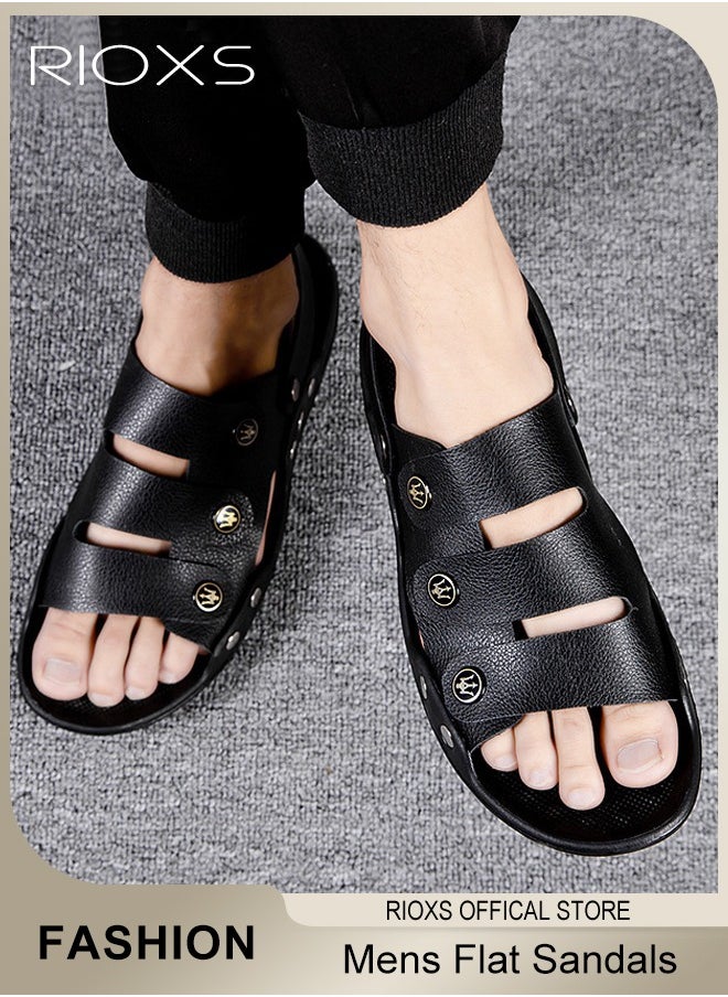 RIOXS - Men's Casual Flat Sandals with Adjustable Dual use Ankle Straps, Slip-On Beach Sandals, Open Toe Non-slip Flats, Soft Comfortable Slide Sandals, Perfect for Keeping Your Feet Cool - Image 1