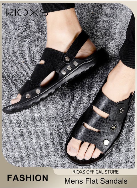Men's Casual Flat Sandals with Adjustable Dual use Ankle Straps, Slip-On Beach Sandals, Open Toe Non-slip Flats, Soft Comfortable Slide Sandals, Perfect for Keeping Your Feet Cool