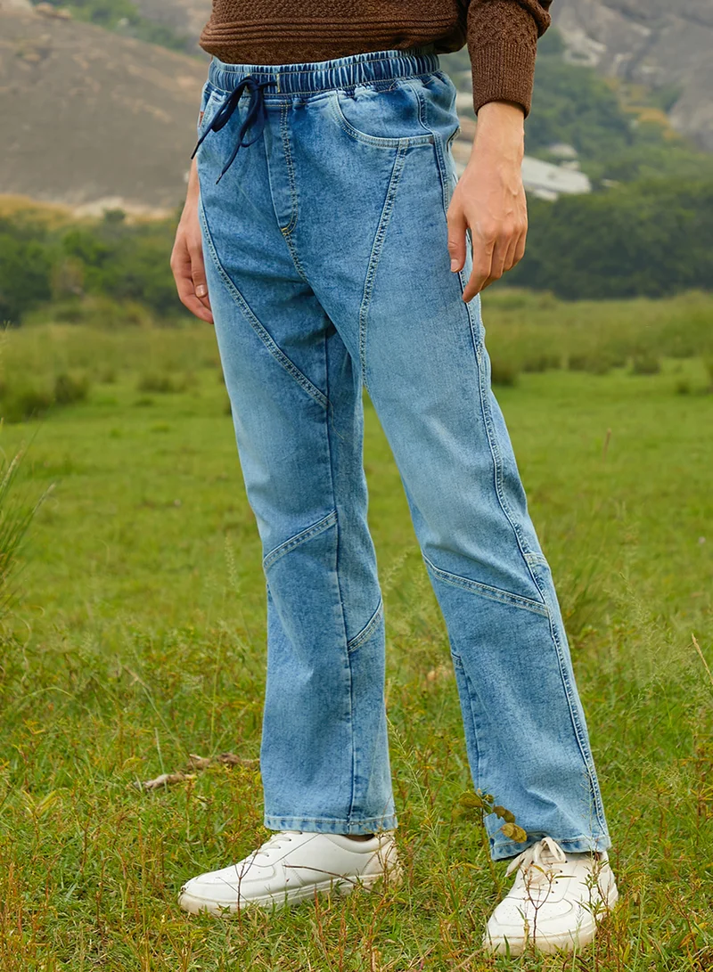 كامبوس سوترا Men's Light Blue Straight-Fit Patchwork Denim Jeans