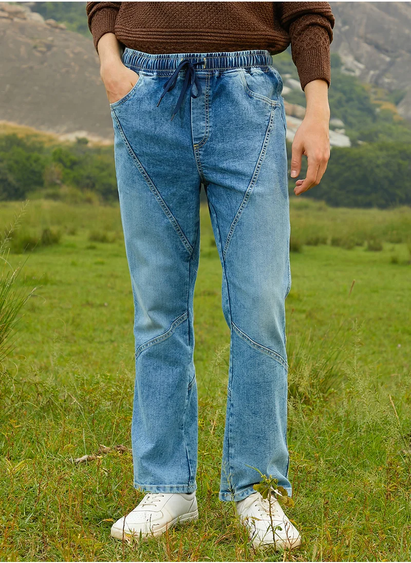 كامبوس سوترا Men's Light Blue Straight-Fit Patchwork Denim Jeans