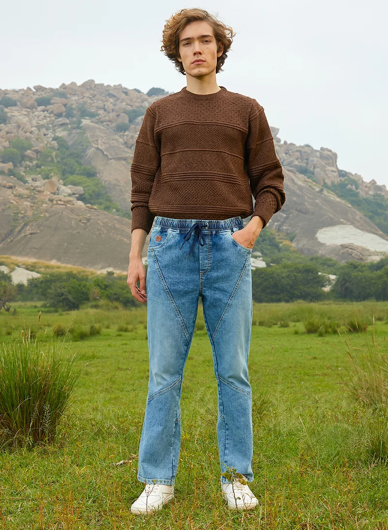 كامبوس سوترا Men's Light Blue Straight-Fit Patchwork Denim Jeans