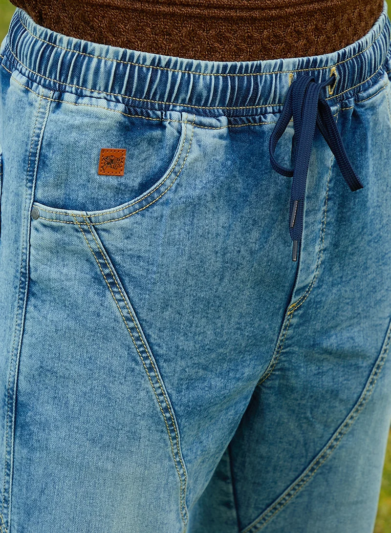 كامبوس سوترا Men's Light Blue Straight-Fit Patchwork Denim Jeans
