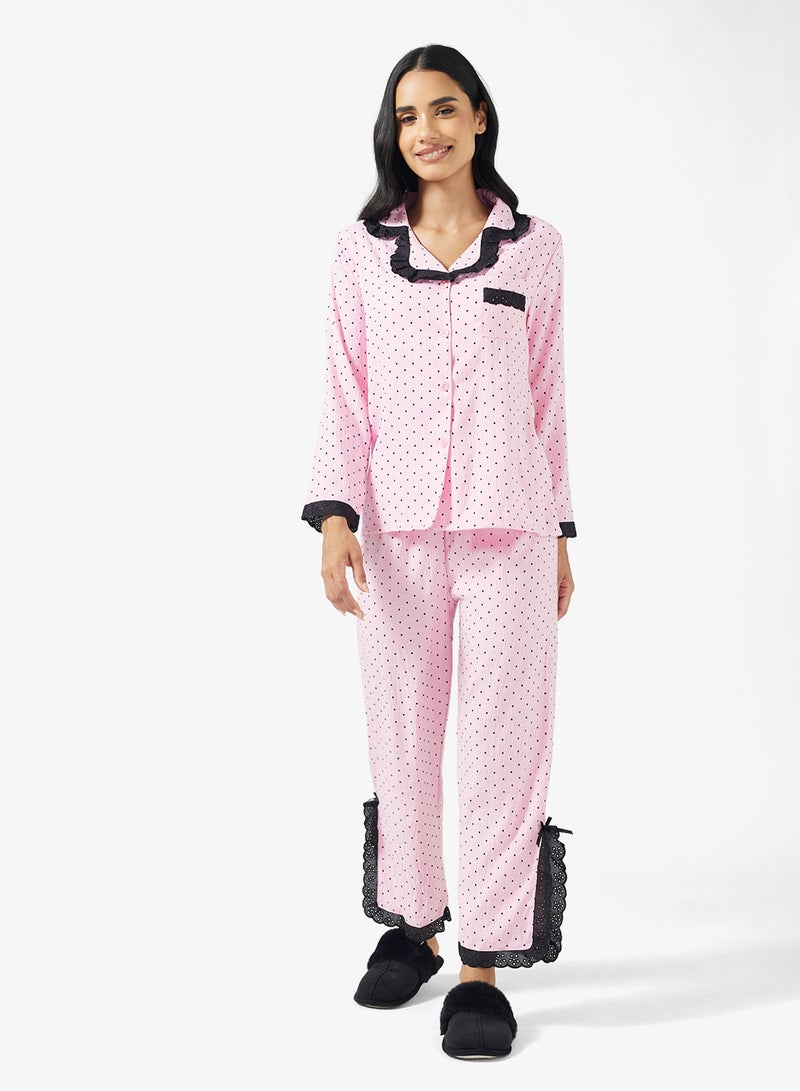 Ginger Button Up Polka Dot Shirt & Pyjama Set - Image 5