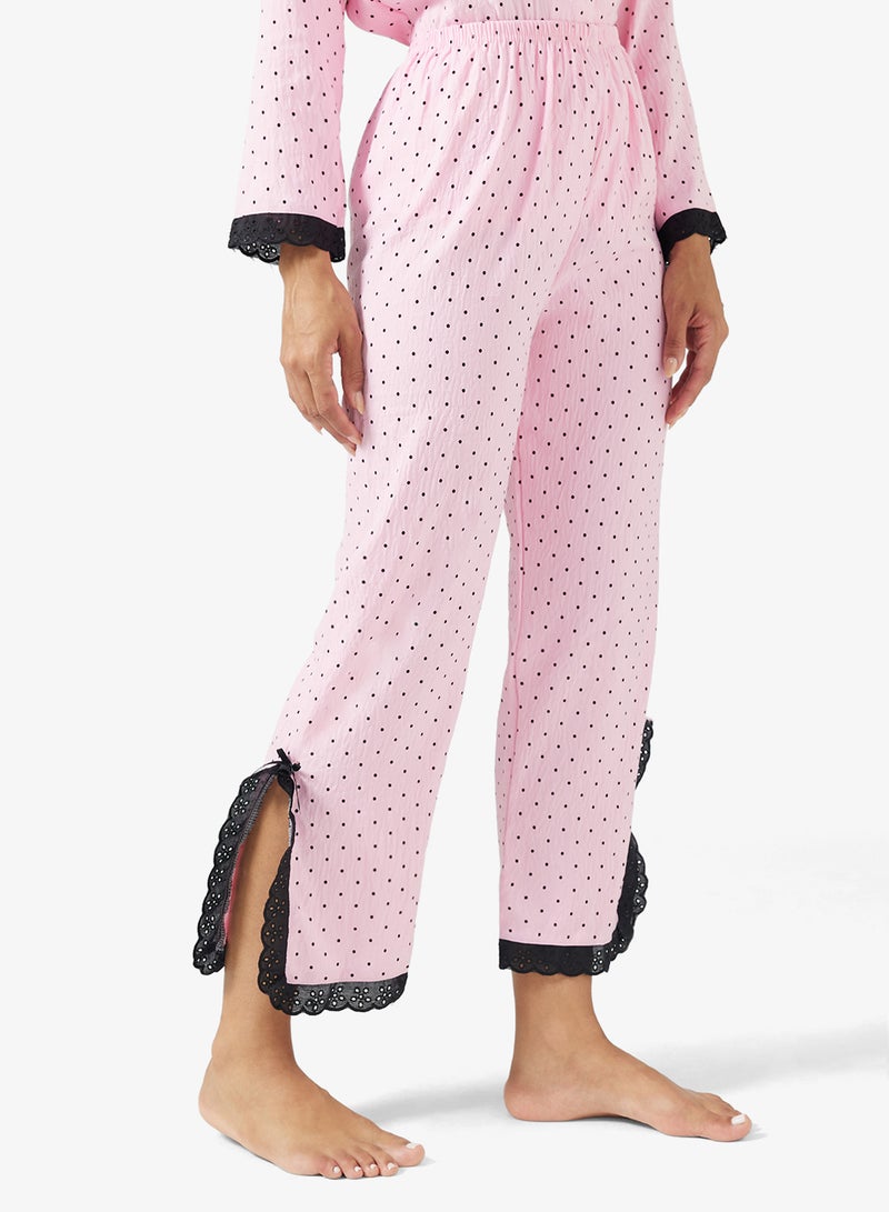Ginger Button Up Polka Dot Shirt & Pyjama Set - Image 4