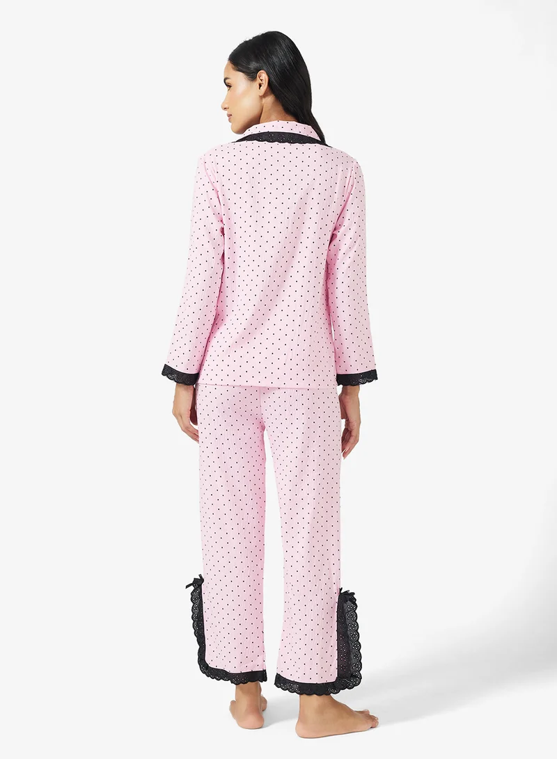 Ginger Button Up Polka Dot Shirt & Pyjama Set