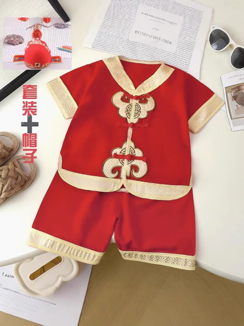 One-Year-Old Clothing Female Treasure Grabs Zhou Baby One-Year-Old Clothing Boys Summer Tang Suit Chinese Birthday Style Summer Wear - Image 4