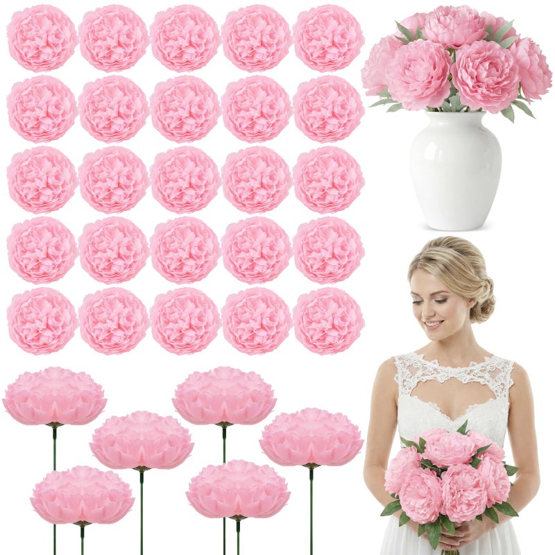 Suncalla 50 Pcs Artificial Peony Rose Flowers Heads 4.7 Inches Silk Fake Peony Head Flowers for Wedding Bridal Bouquet Home Floral DIY Centerpieces Arrangements Party Tables Decorations (Pink) - Image 1
