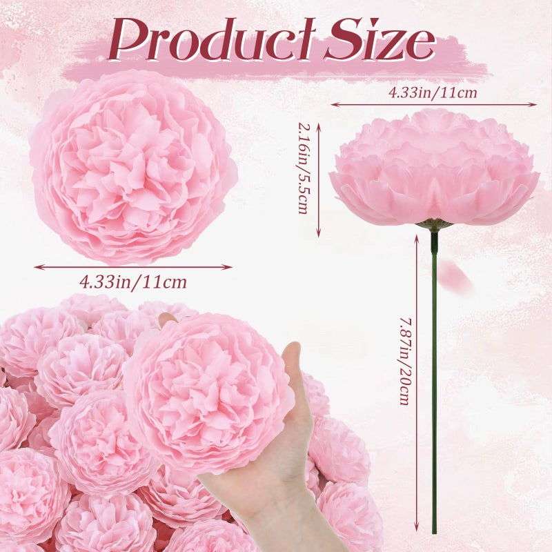 Suncalla 50 Pcs Artificial Peony Rose Flowers Heads 4.7 Inches Silk Fake Peony Head Flowers for Wedding Bridal Bouquet Home Floral DIY Centerpieces Arrangements Party Tables Decorations (Pink) - Image 2