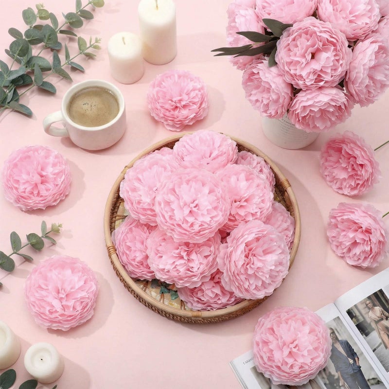 Suncalla 50 Pcs Artificial Peony Rose Flowers Heads 4.7 Inches Silk Fake Peony Head Flowers for Wedding Bridal Bouquet Home Floral DIY Centerpieces Arrangements Party Tables Decorations (Pink) - Image 3